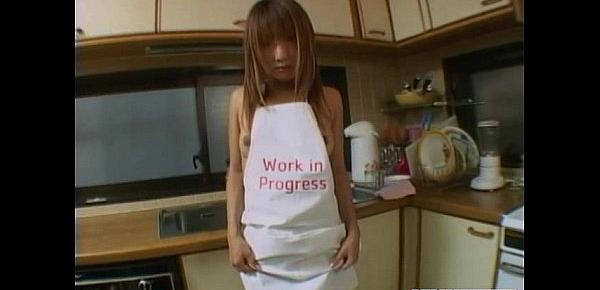  Teen clad only in apron fucked in the kitchen
